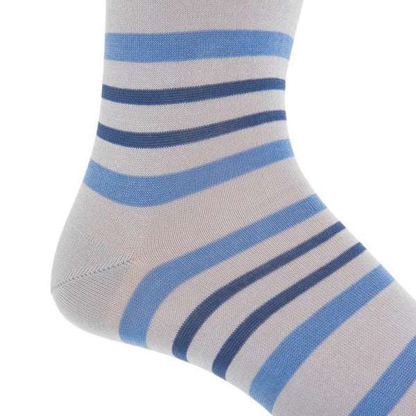 Double Stripe Cotton Sock Linked Toe Mid-Calf