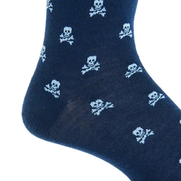 Skull and Crossbones Fine Merino Wool Sock Linked Toe Mid-Calf