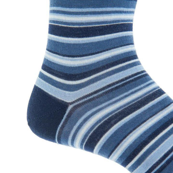 Variegated Stripe Fine Merino Wool Sock Linked Toe Mid-Calf