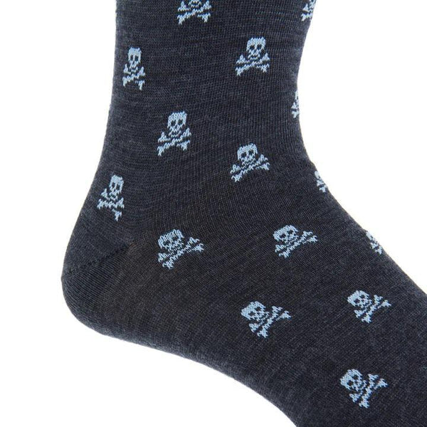Skull and Crossbones Fine Merino Wool Sock Linked Toe Mid-Calf