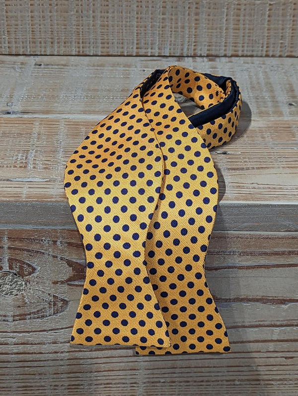 Yellow and Navy Dot Silk Bow Tie