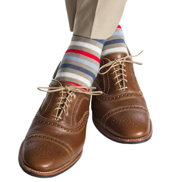 Quad Stripe Merino Wool Sock Linked Toe Mid-Calf