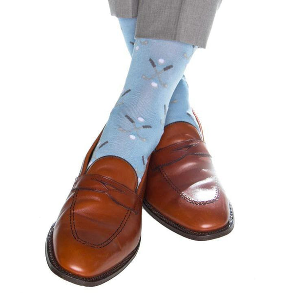 Golf Club and Ball Cotton Sock Linked Toe Mid-Calf