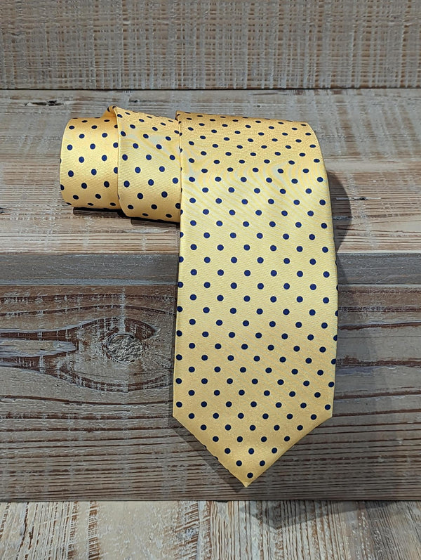 Yellow and Navy Dot Silk Tie