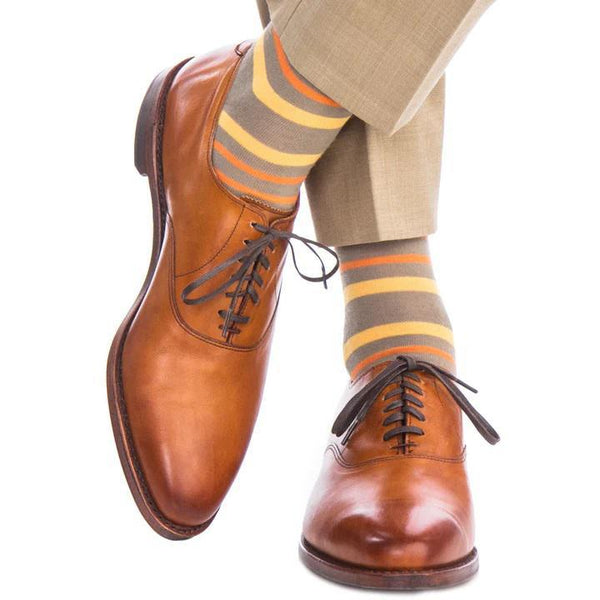 Double Stripe Fine Merino Wool Sock Linked Toe Mid-Calf