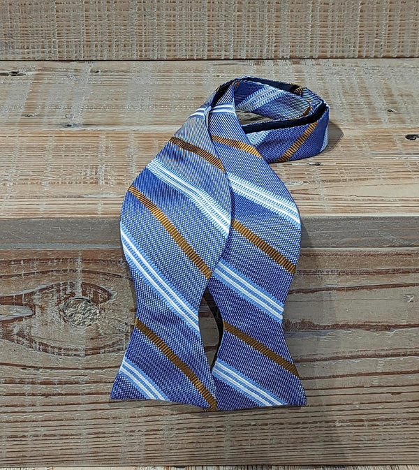 Blue, Gold and White Stripe Silk Bow Tie