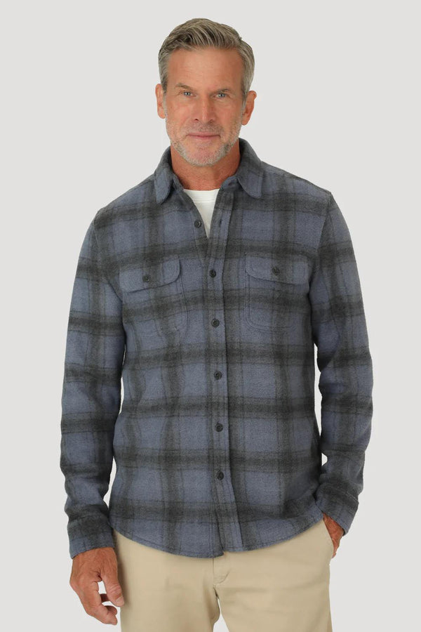 Shadow Plaid Sweater-Knit Fleece Shirt